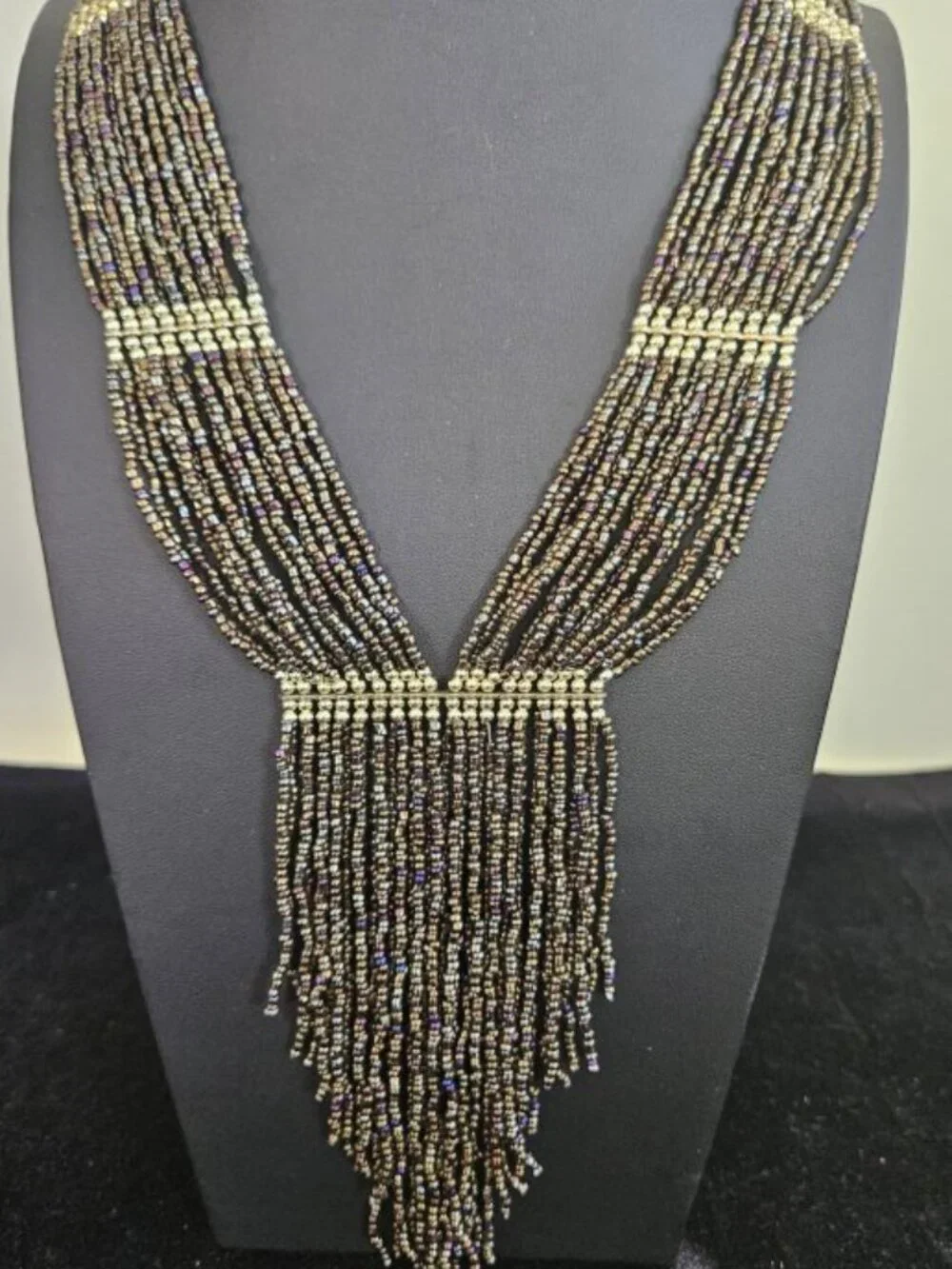 Vintage MARK (Avon) Multi Strand Copper Beaded Goldtone Necklace